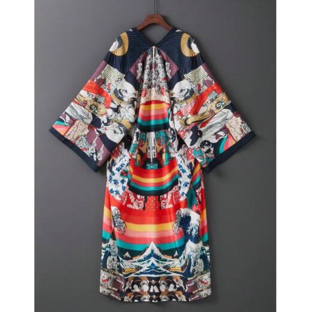 Japanese Inspired ✨ Boho Artistic Print Kimono Duster | One Size